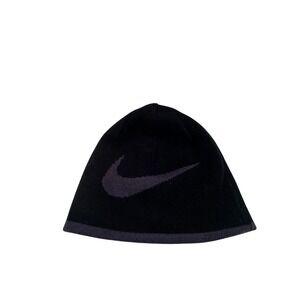 Nike Knit Beanie Size 8-20 Black Grey Swoosh Logo Hat Kids